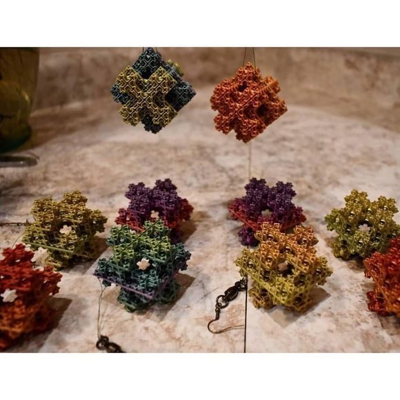 3D Printed Fractal Koch Snowflake Christmas Ornament; free spinning; Holiday dec - Picture 2 of 9